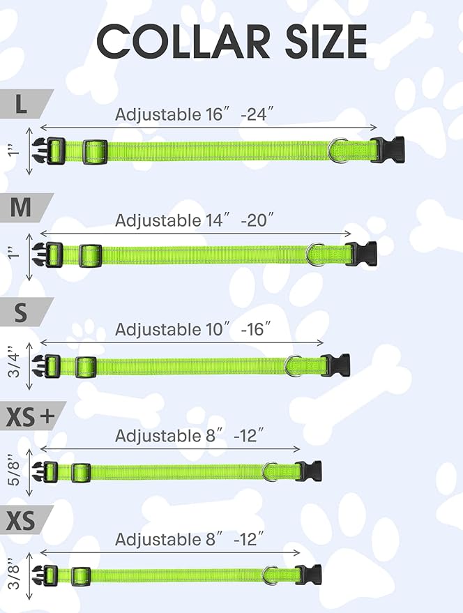 FunTags Reflective Dog Collar, Sturdy Nylon Collars for Puppy and Extra Small Girl and Boy Dogs, Adjustable Dog Collar with Quick Release Buckle,Green,3/8" Width