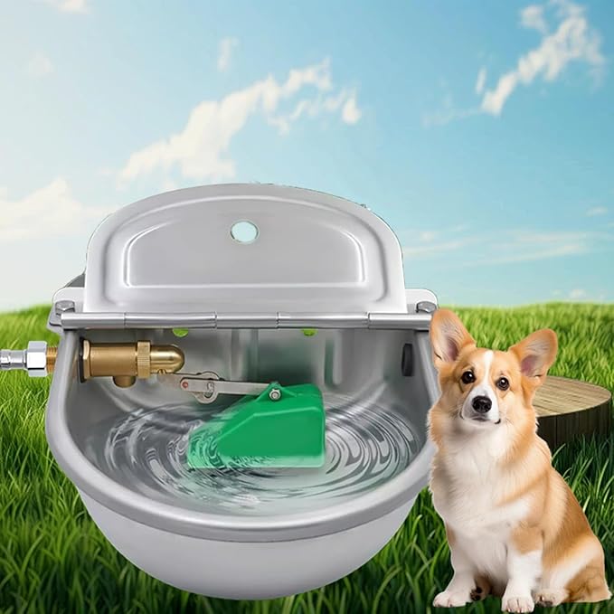 Automatic Dog Water Bowl Dispenser, Large Breed, Outdoor, Stainless Steel, Auto Fill, Pet Waterer, Drinking Trough for Dogs, Horse, Goat, Chicken, Pig, Cattle, 0.66 Gallon Capacity