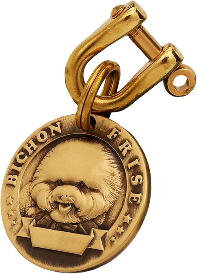 Vintage Pure Copper Pet ID Tags,Personalized Dog Tags,Three-Dimensional Relief Pet Pattern,Lettering on The Front and Back,Custom Pet Tags (B20-Bichon Frise)
