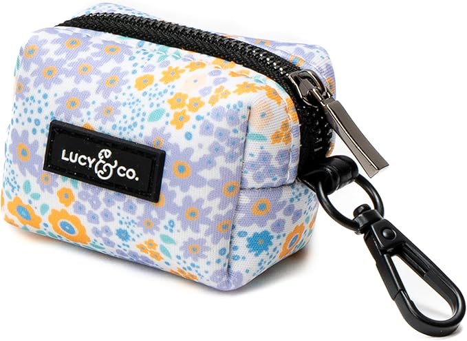 Lucy & Co. Among the Wildflowers Everyday Dog Poop Bag Holder - Leak Proof Dispenser - Hygienic Pet Poop Pickup - Purple Coral Floral