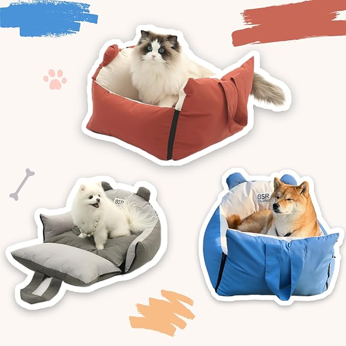 Dog Car Seat, Car Seat for Small Dogs with Harness, Machine Washable Front Back Seat Dog Car Seat, Portable Pet Travel Car Seat for Puppy Cat (Red)