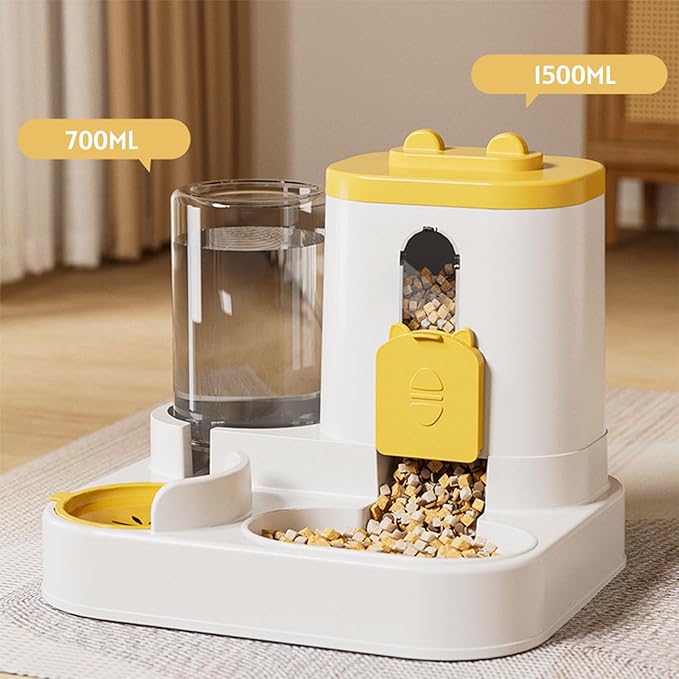 Automatic Pet Feeder and Waterer Dog Feeder 2 in 1 Anti Slip Large Capacity Feeding Station for Cats and Small Dogs Indoor, Yellow
