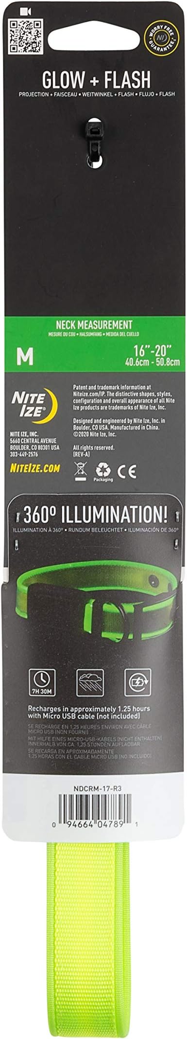 Nite Ize NiteDog Rechargeable LED Collar - Light Up Dog Collar with Durable Metal Buckle - Water-Resistant & Rechargeable Collar - Dog Supplies for Night Activities - Medium, Lime
