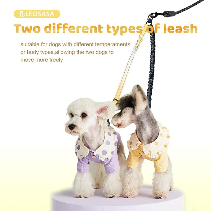 Double Dog Leash for Two Dogs - Gradient Color No Tangle Swivel Dog Coupler with Heavy Duty Clip, Size Adjustable Bungee Leash Attachment for Small, Medium, Large 2 Dogs, Style 3