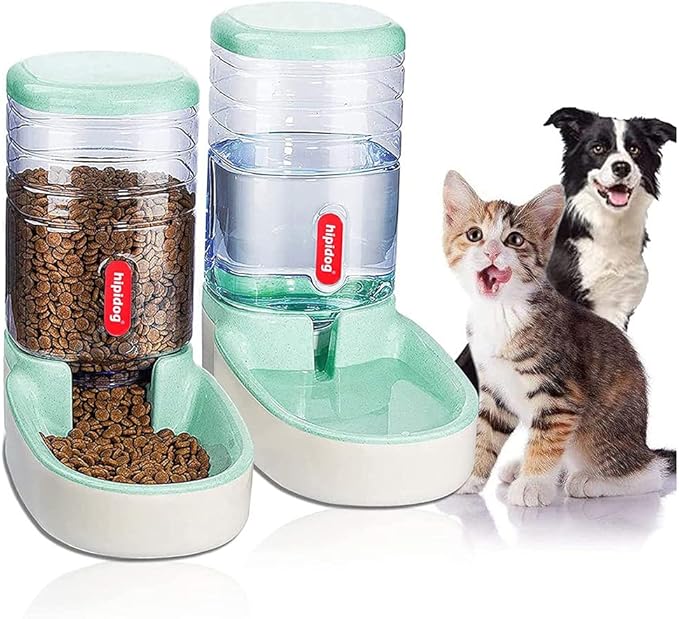 2 X 3.8 L Pet Automatic Feeding Bowls Dog Food Feeder Cat Water Feeder Large Capacity Food Water Dispenser Large Capacity Pet Bowls,Green