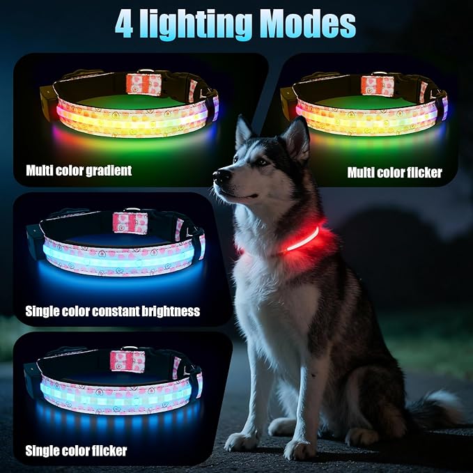 LED AirTag Dog Collar - Brightest Light Up Dog Collars - IP68 Waterproof Air Tag Dog Collar Holder - 1,600 Feet of High Visibility - Magnetic Charging - Dog Lights for Night Walking (Heart, XL)