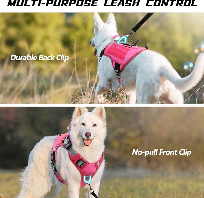 WINGOIN Tactical Dog Harness for Extra Large Dogs, Heavy Duty No Pull Dog Harness with Handle, Adjustable Reflective Military K9 Big Dog Vest for Great Dane, Walking, Training, Hunting, Pink (XXL)