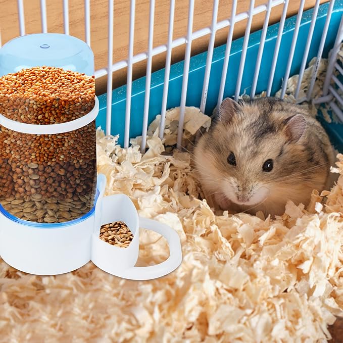 2 Packs Pet Feeder and Waterer, Self Dispensing Automatic Hamster Feeder, Food and Water Dispenser Set,Small Animal Dog Cat Pet Food Bowl, for Dogs Cats Pets Animals, 16x14cm, Blue (Blue)