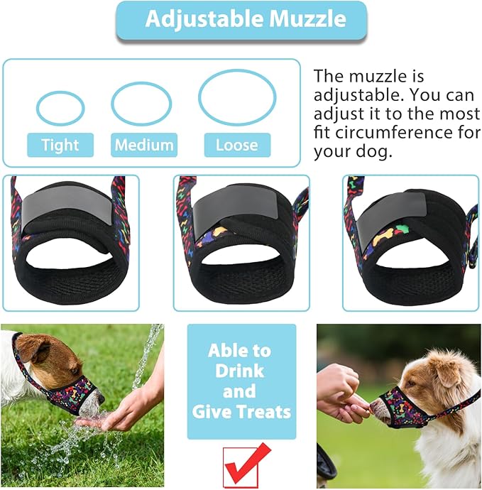 LUCKYPAW Dog Muzzle Anti Biting Barking and Chewing with Comfortable Mesh Soft Fabric and Adjustable Strap, Suitable for Small, Medium and Large Dogs(Black Bone,XL)