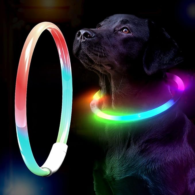 Light Up Dog Collar,LED Dog Collar,Color Changing Light Up Dog Collar,Multi-Color Light Up Collar,Lighted Safety Dog Collar Light for Night Walking,Cuttable Soft Silicone Collar (Multiple Colors)