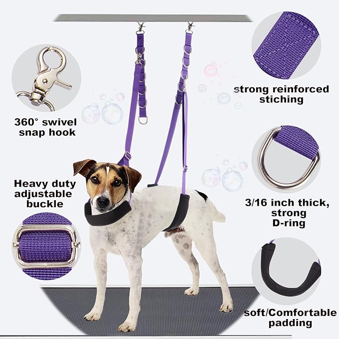 Dog Grooming Belly Strap - 3PCS Grooming Restraint Set Adjustable Belly Band Loops Strap with Padded Support & Loop Extension Straps Pet Grooming Harness Kit for Dogs (Royal Blue)