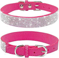 Rhinestone Dog Collar, Cute Dazzling Sparkling Soft Suede Leather Dog Cat Rhinestone Collar Crystal Diamond Pet Dog Puppy Collar(Hot Pink,S)