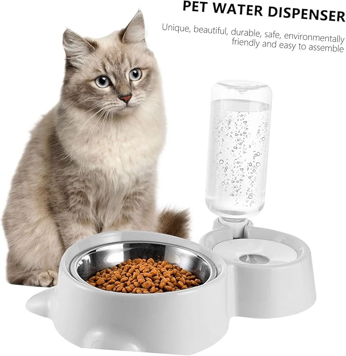 Automatic Pet Feeder with Water Dispenser Dual Use Food Bowl for Dogs and Cats Versatile and Water Supply Transparent Bottle for Easy Monitoring Grey Color
