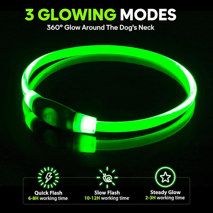 LED Dog Collar, Light Up Dog Collars USB Rechargeable for Night Walking-Fashion TPU Glowing Safety Pet Collar Lights for Small Dogs Cat (Green)