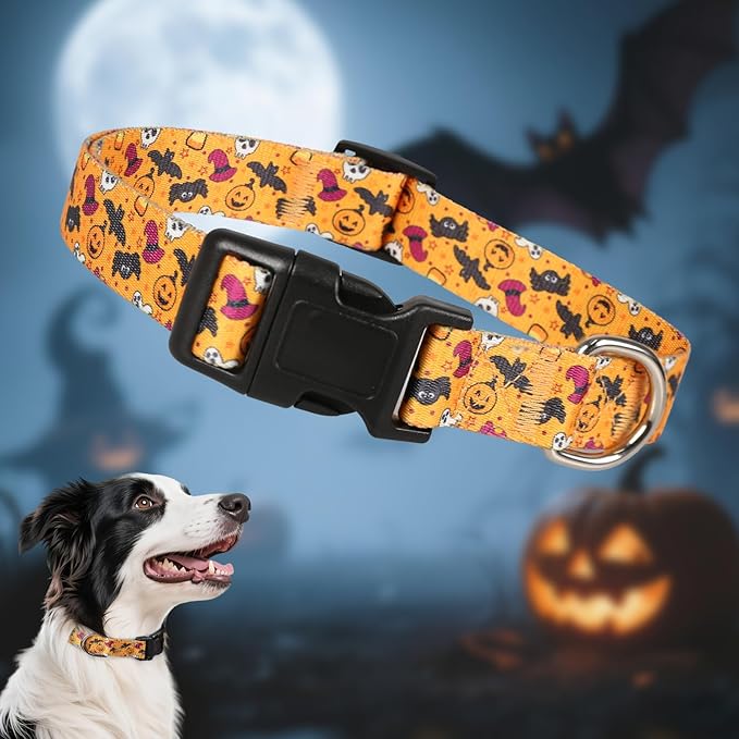 Halloween Dog Collar, Adorable Ghost Pattern Halloween Collar for Medium to Large Dogs - Comfortable & Cute November 1st All Saints Dog Collars (L, 15.5-26IN)