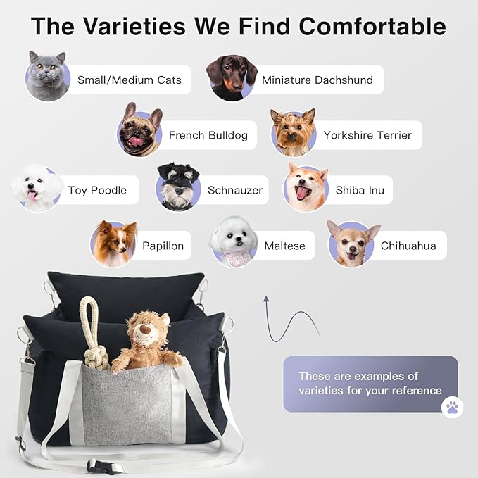 Pet Car Booster Seat for Small Dogs up to 25 lbs with Safety Straps, Storage Pockets, Travel Carrier Bed with Detachable Cover, Machine Washable (Black)
