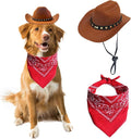 Dog and Cat Cowboy Hat with Bandana Scarf - Mini Pet Costume for Halloween, Holiday, Party Decoration (Brown, Large)
