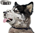 BARKLESS Dog Muzzle, Soft Silicone Basket Muzzle for Dogs, Allows Panting and Drinking, Prevents Unwanted Barking Biting and Chewing, Included Collar and Training Guide