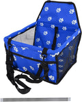 Pet Carrier Cage Dog Car Seat Bear Pattern Washable Foldable Pet Safety Travel Seat with Support Rod for Cars Oxford Cloth Material (Blue paw Print Support Stick Style)