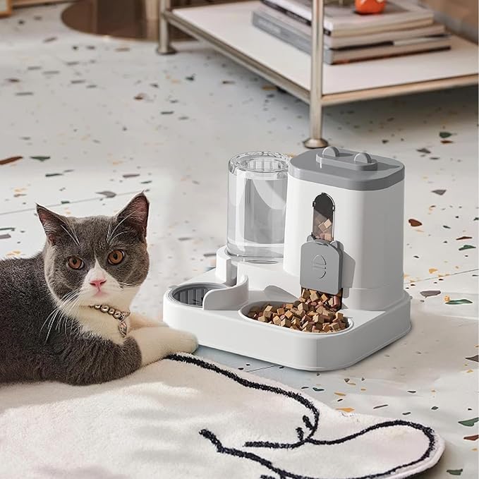 Auto Dog Feeder -27x23x27cm Automatic Feeder Cat Dry Food Water Dispenser | Large Capacity Dog Food Dispenser Waterer Station for Home Indoor Kitten Puppy Small Medium Breed