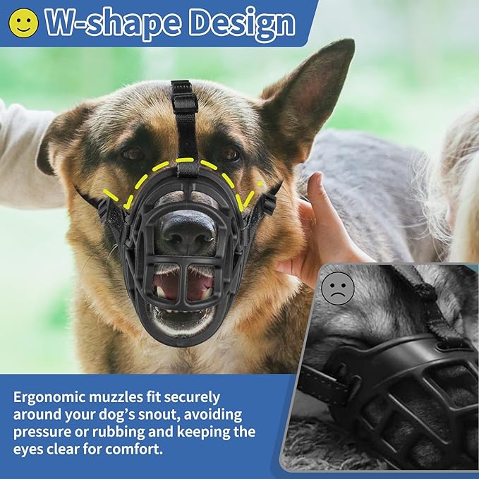 BARKLESS Dog Muzzle to Prevent Biting, Scavenging, Basket Muzzle for Large Medium Sized Dogs, Soft & Lightweight & Sturdy Mouth Cover with Removable Collar Loop for Training, Walking (Black, 4)