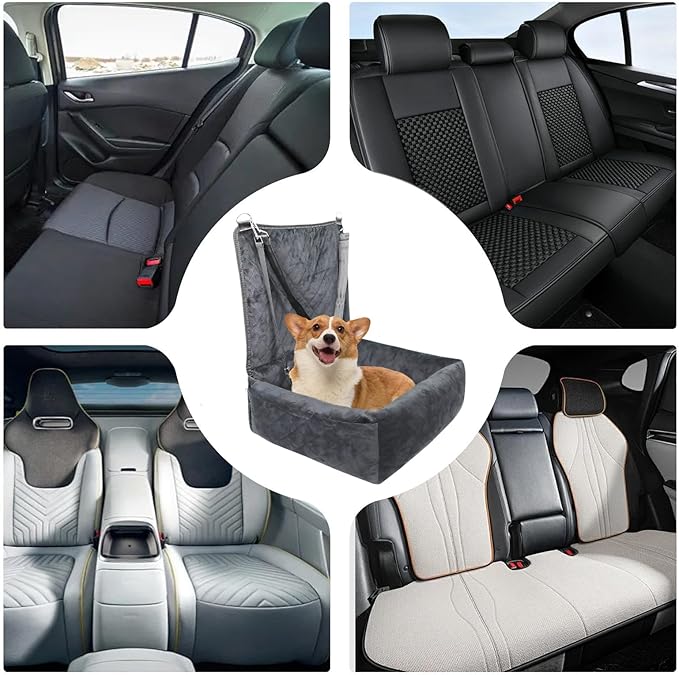 Plush Dog Car Seat for Dogs & Cats, Comfortable Pet Car Seat with 2 Side Pockets, Washable Pet Seats for Vehicle RV SUV Truck Front and Backseat Travel Road Trip Outdoor Commuting