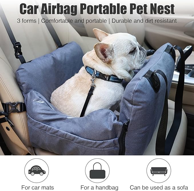 Inflatable Dog Car Seat for Small Dogs,Ultralight Dog Bed for Car Front Seat with Pump,Waterproof Pet Booster Seat for Small Medium Cats Dogs Pets Black U