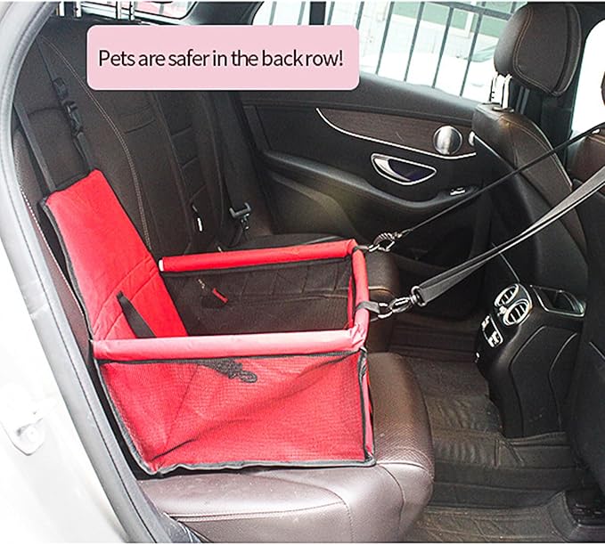 Small Dog Car Seat，Comfortable Front and Back seat pet beds, Portable Foldable seat, Breathable PVC Frame, Includes seat Belt, fits Small Dogs/Cats Weighing up to 15 pounds (Red, L)