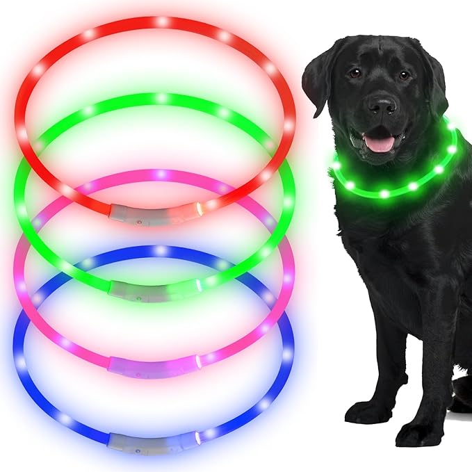 Frienda 4 Pcs Dog Collar LED USB Rechargeable Lights Dog Necklace Collars Doggy Lights for Night Walking Adjustable Safety Lamp Pet Collars for Large Medium Small Puppy(Flashing Style,4 Colors)