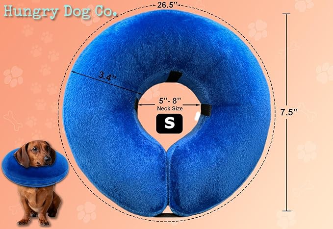 Hungry Dog Co.- Premium Inflatable Dog Collar for Dogs and Cats - Helps in Pet Recovery - Comfortable and Safe for Your Pet - Soft E-Collar – Dark Grey, Small (5”- 8” Neck)