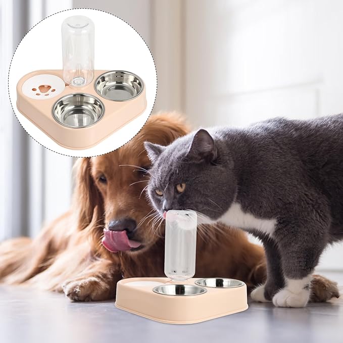 Automatic Pet Water Dispenser with Removable Stainless Steel Bowls Non-Slip Silicone Base Cat Dog Feeding Station Capacity Easy to Clean and Assemble