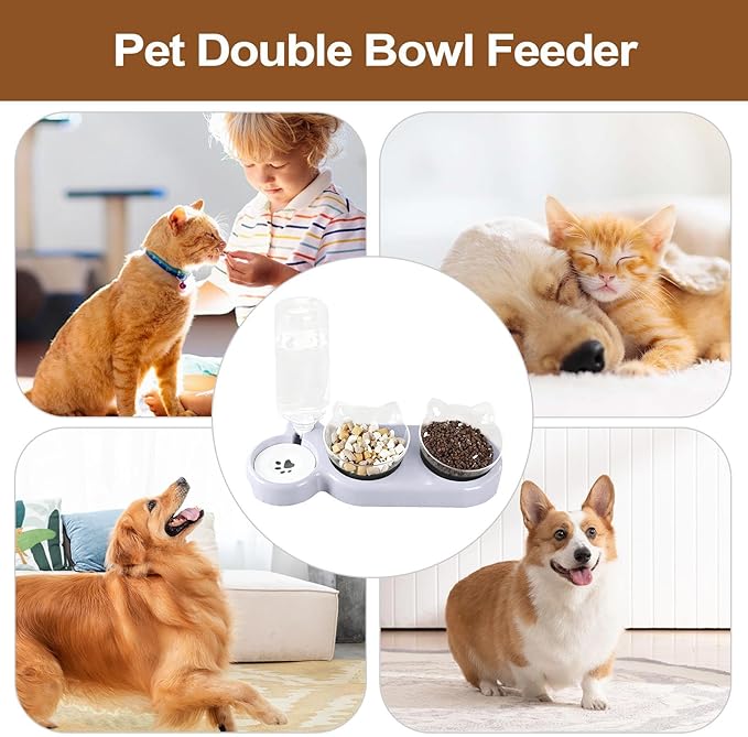 Dog Feeders Automatic Anti-Tip Bowls - 15 Degree Tilted Dogs Feeder Set | for Doggy Puppy Kitten Medium Large All Breeds Home Night Balcony Long Trips Indoor Daily