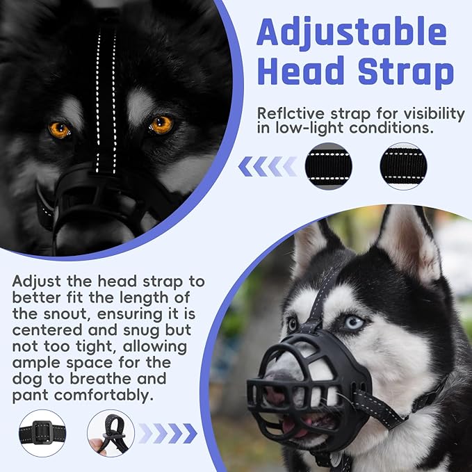 BARKLESS Dog Muzzle, Soft Basket Silicone Muzzle for Dogs to Prevent Biting and Chewing, Breathable Cage Mouth Cover for Training, Allows Drinking and Panting, Used with Collar