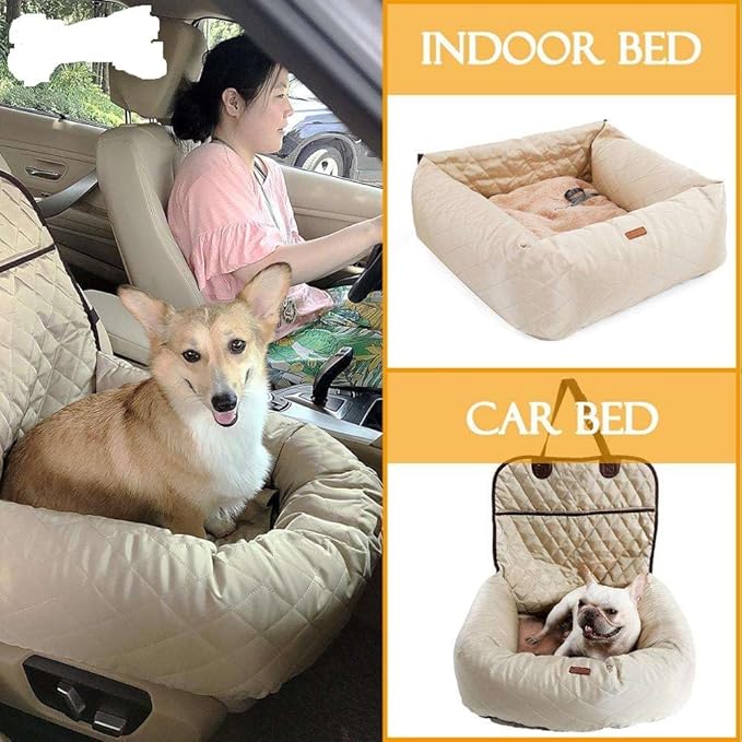 Dog Car Seat for Medium Large Dog Booster Seat for Dogs, Multi-Functional Pet Car Seat with Thick Cushion (Beige, Large-60 * 50 * 58cm)