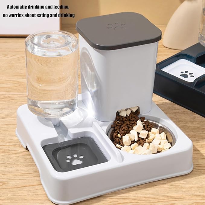 Automatic Pet Feeders and Water Dispenser, Small Pet Feeder and Waterer, with Removable Stainless Steel Bowl, for Cats & Dogs
