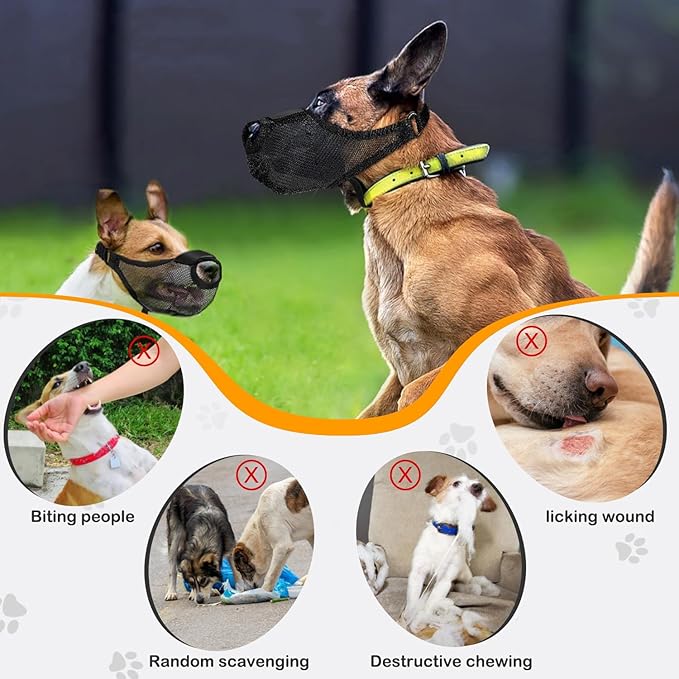 Durable Dog Muzzle for Small, Medium & Large Dogs，Soft & Breathable Air Mesh，Adjustable No-Bite Muzzle for Barking & Chewing，Open-Nose Design for Easy Breathing & Outdoor Comfort-Medium