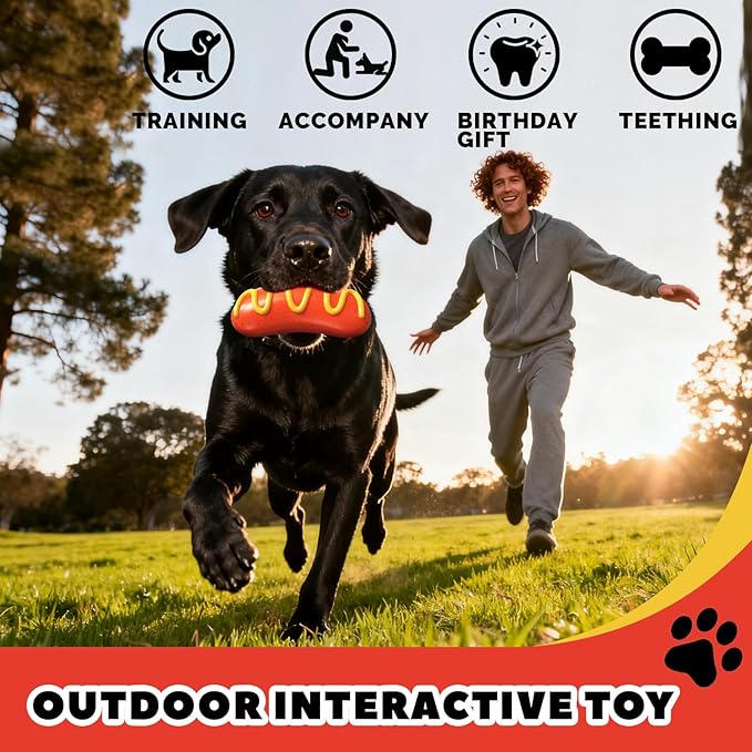 Dog Chew Toys,Interactive Dog Toys to Keep Them Busy,Hot Dog Tough Toys for Training and Cleaning Teeth,Rubber Dog Toys for Aggressive Chewers,Indoor Outdoor Play for Dogs,Dog Birthday Gift