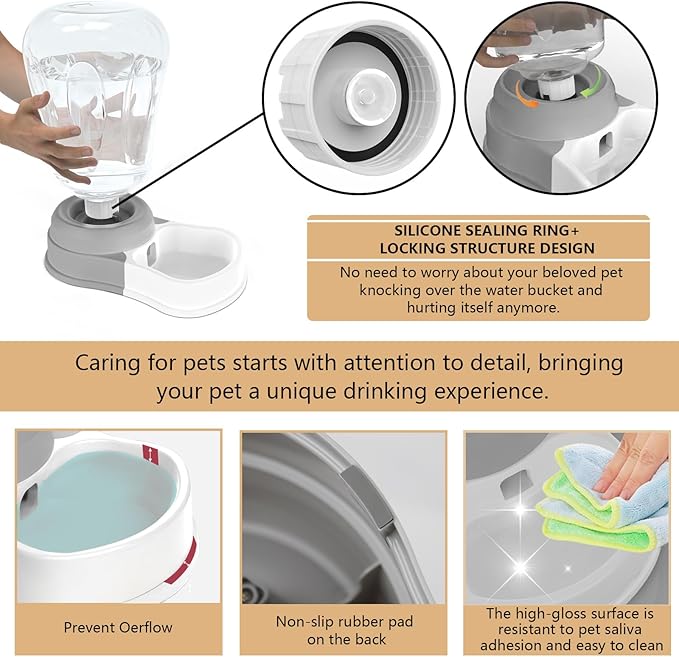 1.6 Gallon Automatic Dog Water Dispenser, Large Capacity Gravity Pet Water Bowl for Multiple Pets, BPA-Free Cat Water Feeder for Large Dogs, Refill Less Often, Grey