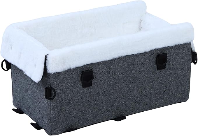 Center Console Dog Car Seat, Soft Pet Car Seat for Small Dogs, Pets Cats Armrest Middle Console Travel Carrier for Trucks SUVs (Grey)