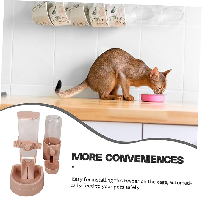 1Set Automatic Pet Feeder and Water Dispenser for Cats and Dogs Space Saving Design Easy Installation Safe Material for and Tidy Cages