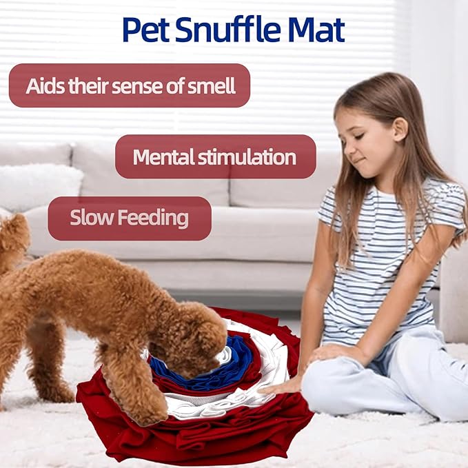 Dog Snuffle Mat for Cats and Puppies, Slow Feeding Training Toy with Anti-Slip Bottom, Soft Fleece Treat Nose Work Pad 45x45cm (A02)