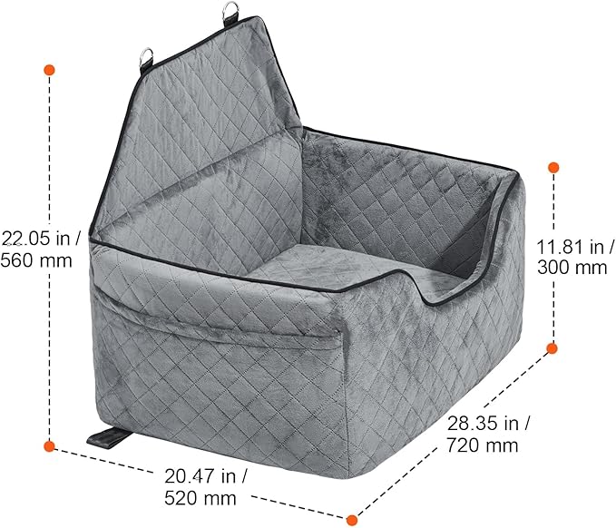 Happybuy Dog Car Seat, Dog Booster Seat for Car with A Storage Pocket, Pet Car Seat with Clip-On Safety Leash, Sponge Filling, Dog Car Bed for Medium & Large Dog up to 55 lbs, Gray