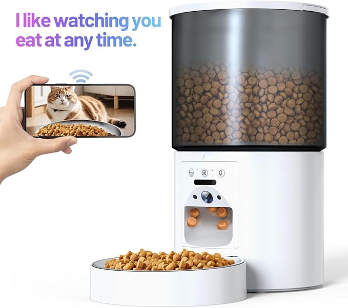 4L Smart Automatic Pet Feeder with Camera for Cat and Dog, Night Vision, 5G and 2.4G Wi-Fi, Up to 10 Meals Per Day, Automated Pet Food Feeding Solution for Busy Pet Owners