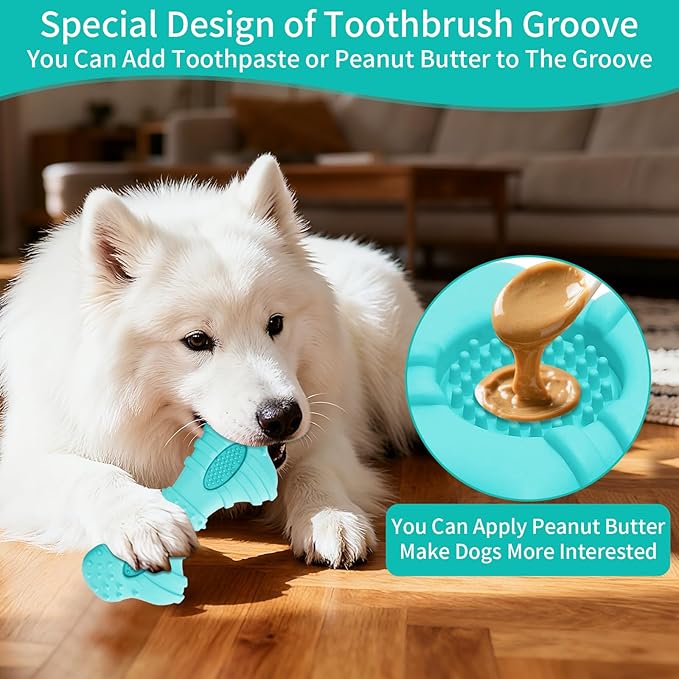 Dog Toys 4 Pack for Aggressive Chewers, Multifunctional Teeth Cleaning and Gum Massage for Puppy, Chew Toys with Natural Rubber for Small and Medium Dog(Blue)