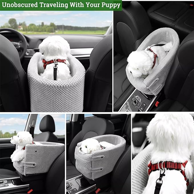 Center Console Dog Car Seat,Puppy Car Seat for Small Dogs 0-15 Lbs,Dog Booster Seat with Safety Tethers,Portable Pet Car Seat for Car Travel,Grey