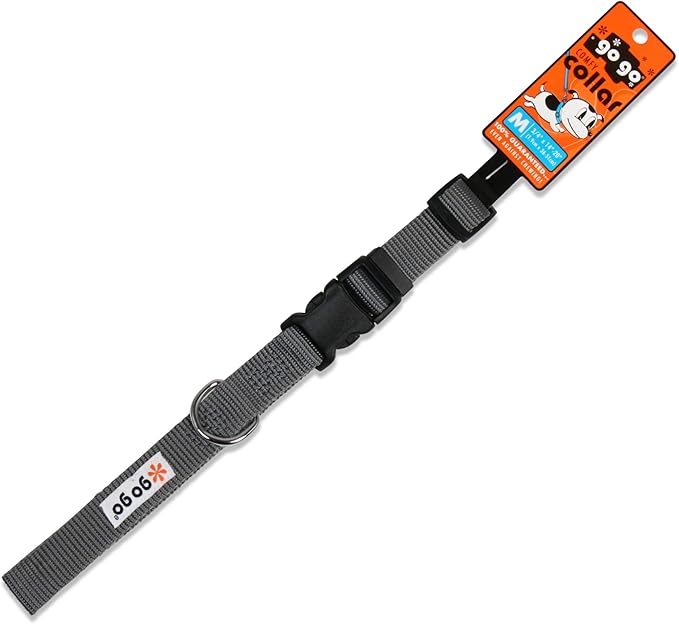 GOGO Pet Products Comfy Nylon 3/4-Inch Adjustable Pet Collar, Medium, Gray