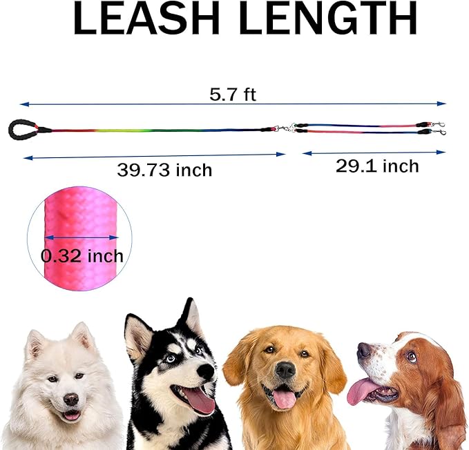 Heavy Duty 3 Dog Leash for Small Dogs No Tangle Detachable 360° Swivel Device with Padded Handle for Two/Three Pets