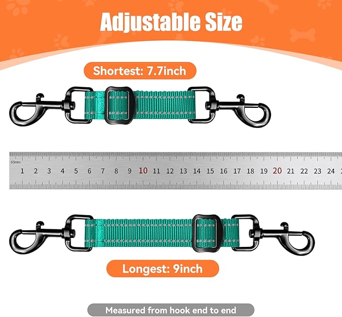 Dog Collar Safety Clip, Adjustable Backup Safety Strap, Double-Ended Leash Connector, High Reflectivity, Suitable for Dog Harnesses to Collar Safety Clips (Turquoise)