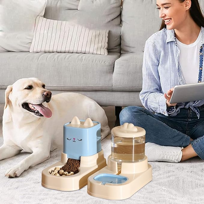 Automatic Cat Feeder, Auto Fill Cat Water Bowl, Cat Food Dispenser, Anti-Slip Automatic Pet Waterer, Large Capacity Cat Water Dispenser, Cute Dog Feeding Bowls (B)