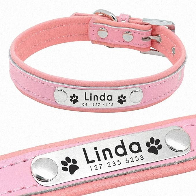 Personalized Dog Collars Leather Padded Customized Dogs Collars Name ID Collar for Small Medium Dogs Cats Blue Pink Black Red